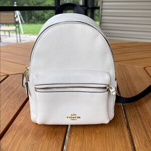 Coach White Pebbled Leather Mini Backpack with Gold Hardware